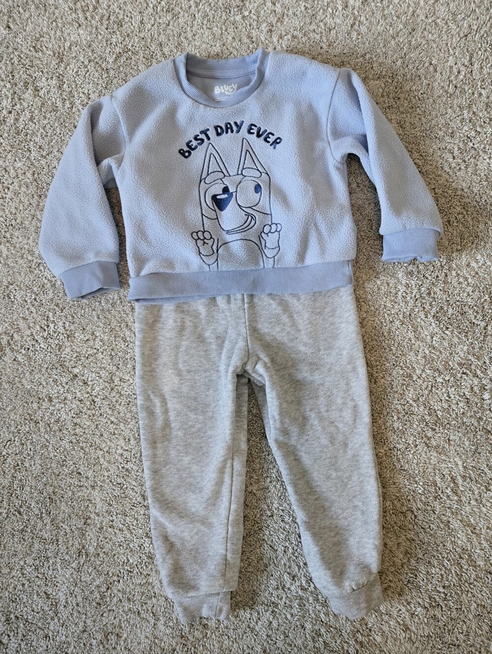 Bluey Light Blue 'Best Day Ever' Sweatshirt and Gray Joggers Set- Size 2T